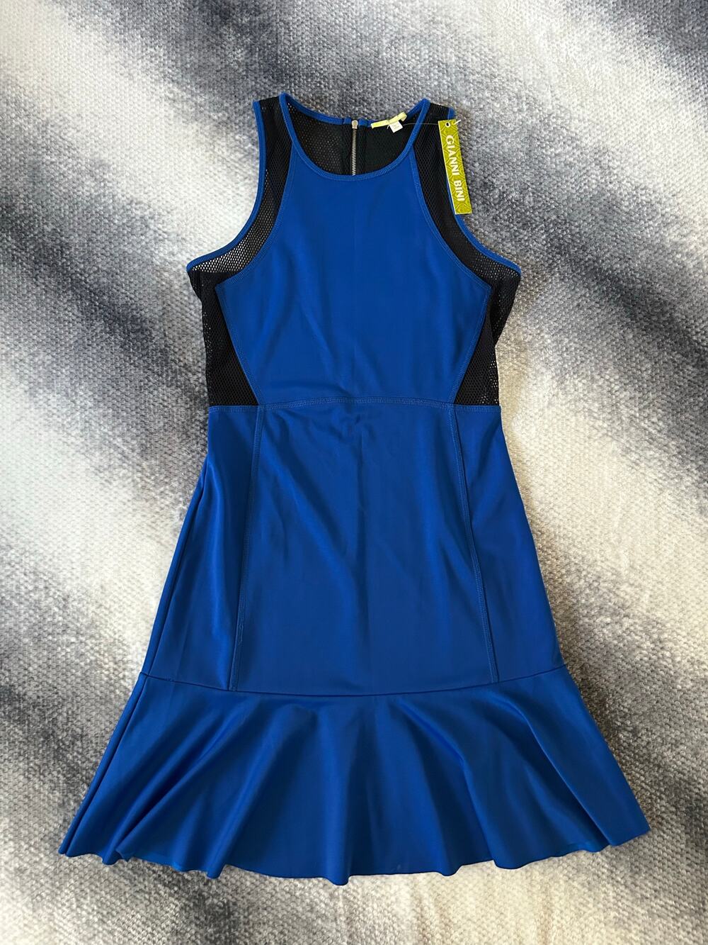 Gianni Bini Activewear Halter Dress Mesh Back Flounce Royal Blue Size Small